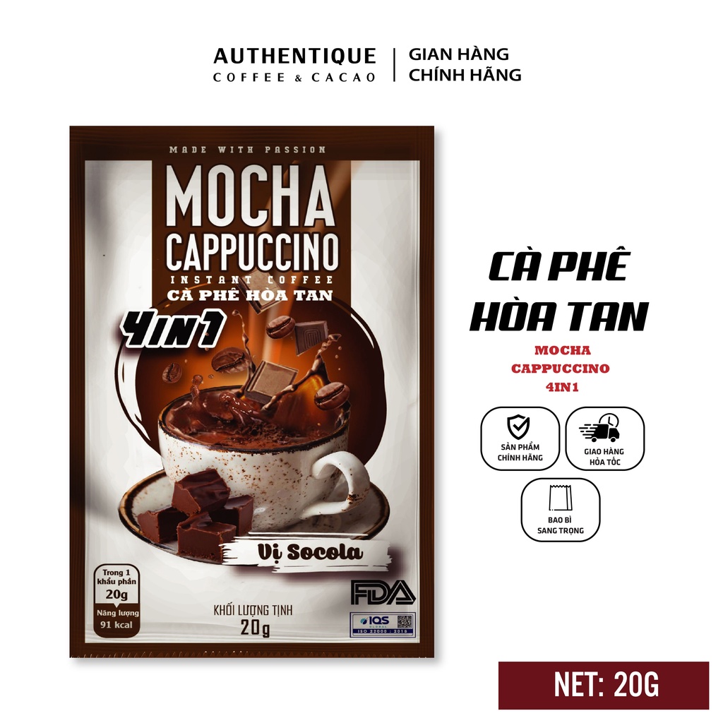 Cà phê pha sẵn hòa tan vị Mocha 4in1 20G - Mocha Cappuccino Instant Coffee | Authentique Instant Coffee