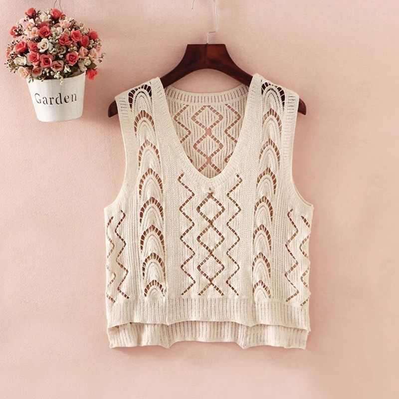 Áo Len Không Tay Cổ Chữ V Họa Tiết Hình Học Thời Trang Nữ