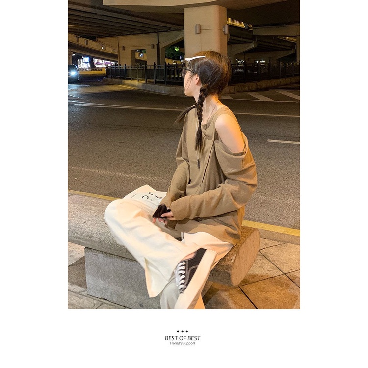 Áo thun tay dài hở vai dáng rộng thời trang mùa hè hàn quốc 2021