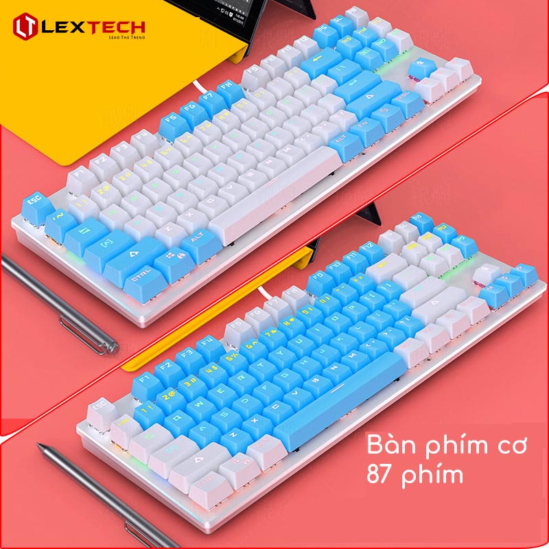 Bàn phím cơ gaming LexTech chơi game máy tính LED 9 chế độ 87 phím cơ chống mỏi tay chuyên cho game thủ