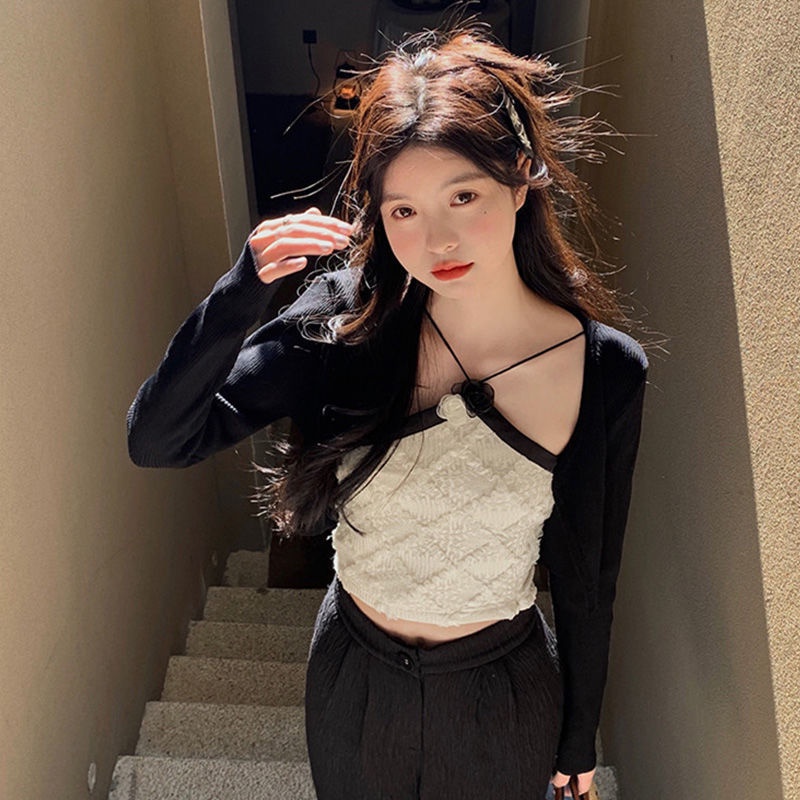 Pure lust for style Spice Girl suit Women's Summer New style Design named Yuanyuan French sling vest sunscreen shoulder cover shirt trend