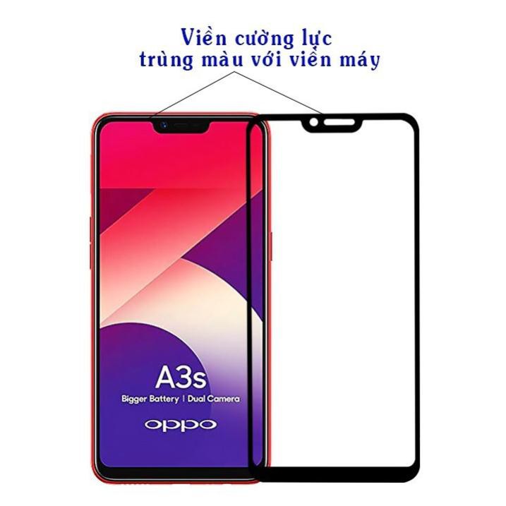 Kính cường lực Oppo A3s full màn hình 9D / 10D độ cứng 9H tặng kèm giấy lau