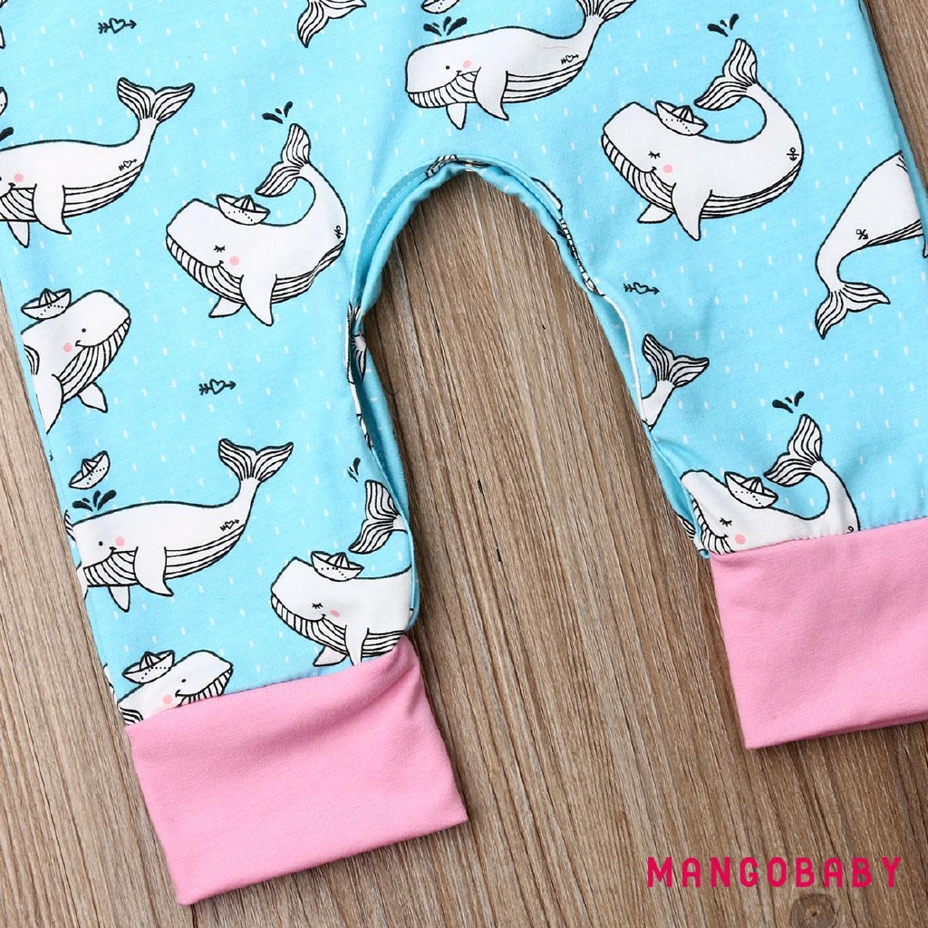 Bộ áo liền quần sát nách hình cá voi cho bé từ 0-18 tháng tuổi