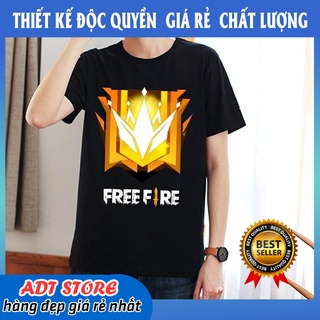 Áo thun free fire màu đen in hình logo rank thách đấu cực chất