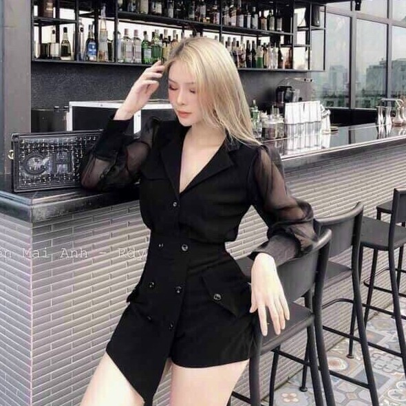 Jum cổ vest tay lưới sang chảnh đính cúc dễ thương LP Fashion