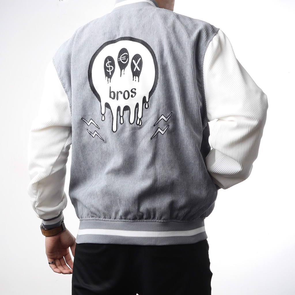 (MẪU MỚI) Áo Bomber Nhung Gân Thêu BROS Chất Nhung Mịn Đẹp Form rộng Unisex Nam Nữ Couple jacket Varsity Graffiti