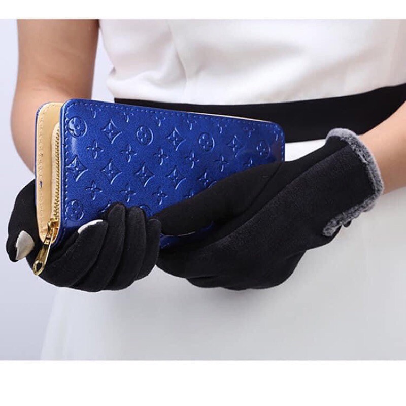 găng tay nữ chất vải nỉ lót lông bên trong ấm áp,cảm ứng điện thoại tiện lợi