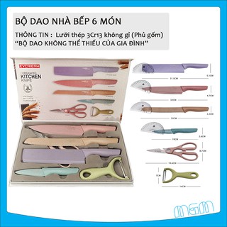 Bộ dao nhà bếp Everrich, bộ dao nhà bếp 6 món phủ ceramic mummoon_beauty
