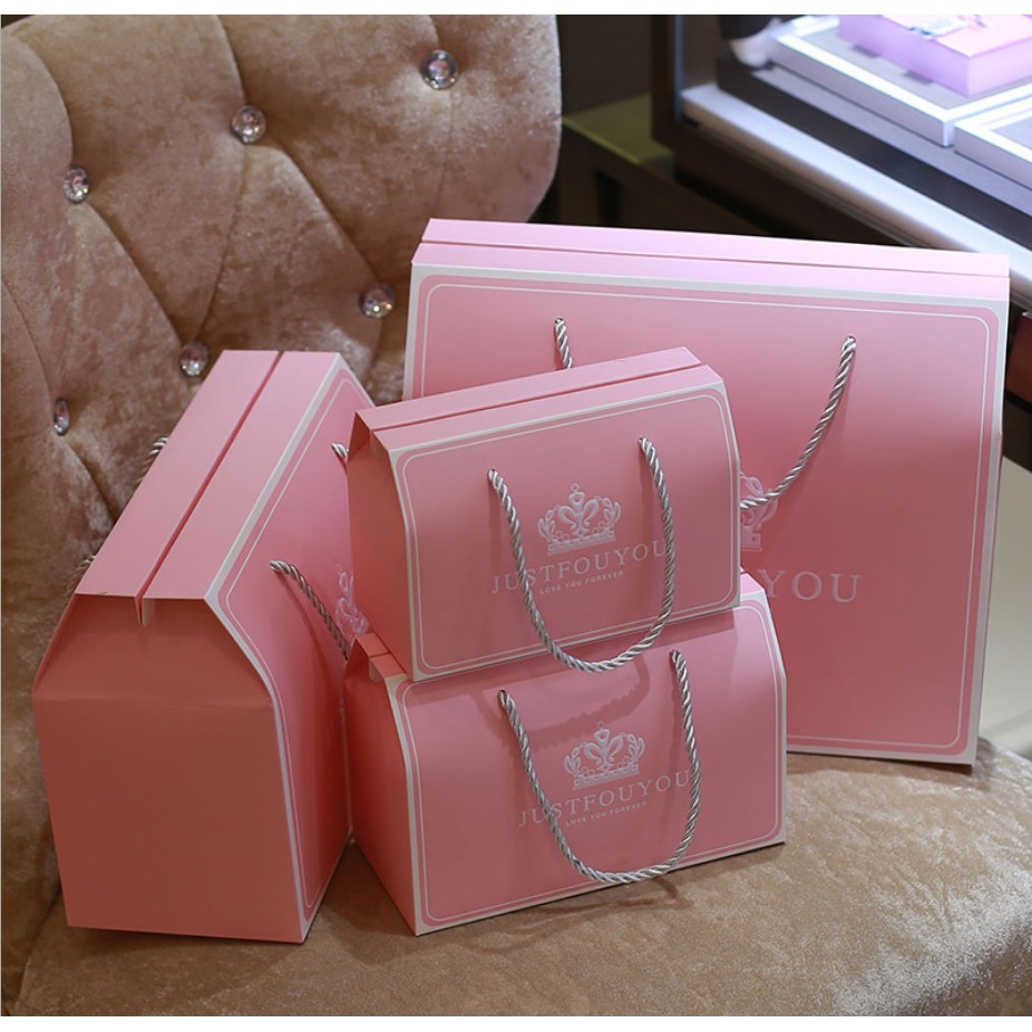 Túi giấy đựng quà tặng gấp thành hộp màu hồng phấn, In chữ Just For You Q242 | BigBuy360 - bigbuy360.vn