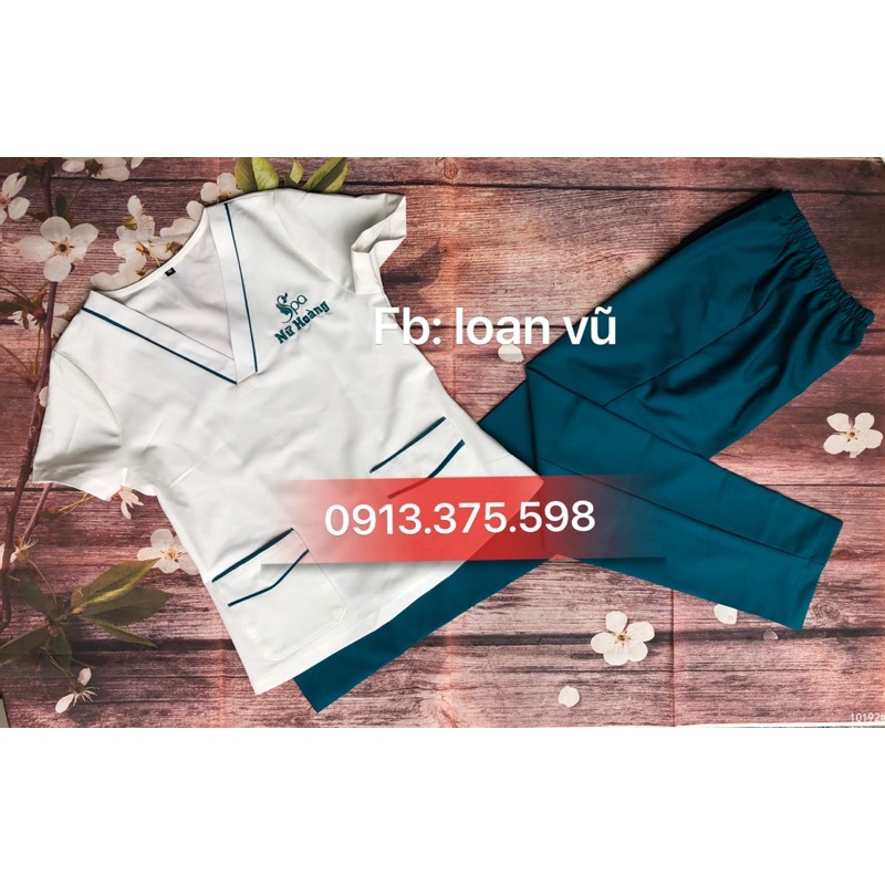 Bộ áo + quần phòng mổ , Spa + thêu tên logo Loại 1