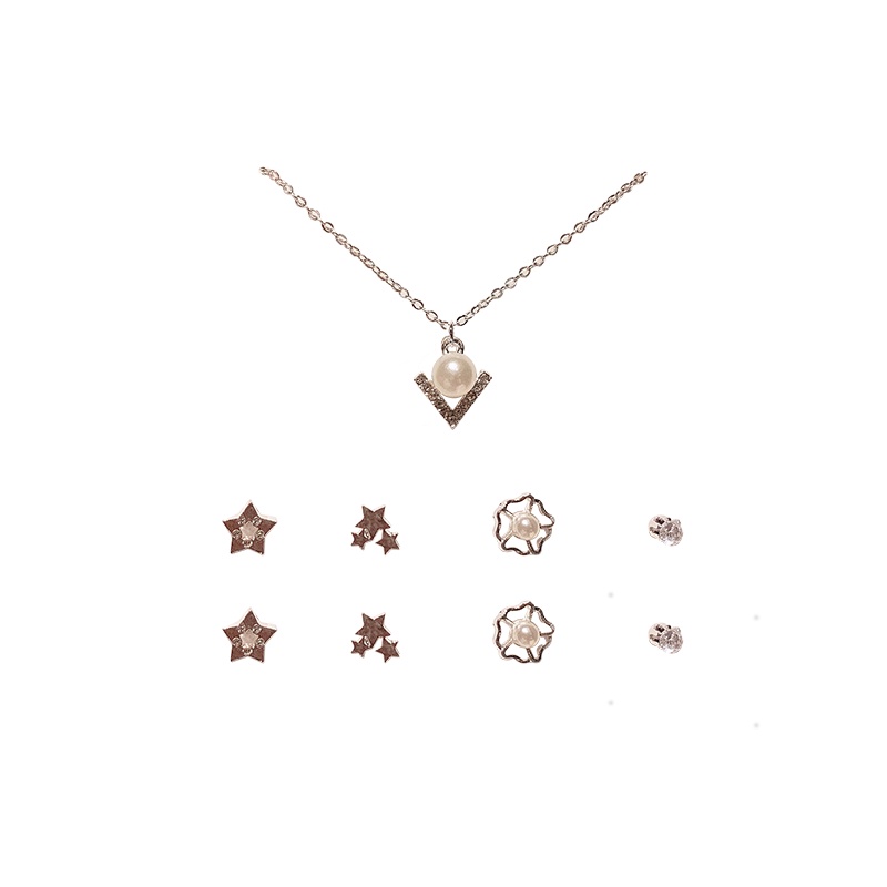 Bộ Khuyên Tai Kết Hợp Dây Chuyền Đơn Giản Thời Trang Hàn Quốc Cho Nữ