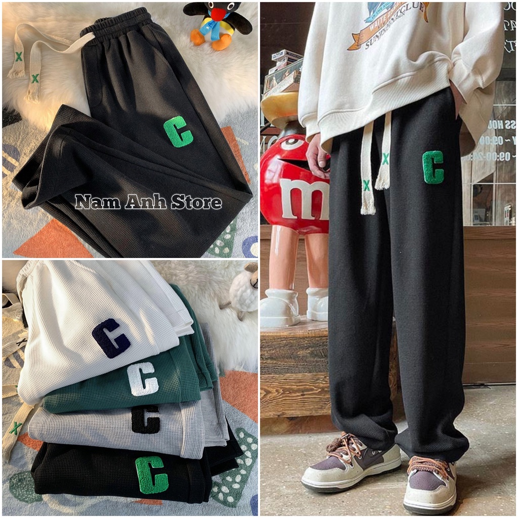 Quần Ống Rộng Chất Tổ Ong Chữ C Quần Thể Thao Unisex Dày Dặn Phong Cách Ulzzang Hàn Quốc Trẻ Trung Năng Động -M22