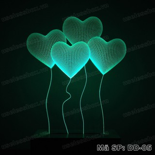 Đèn ngủ 3D bóng bay hình trái tim