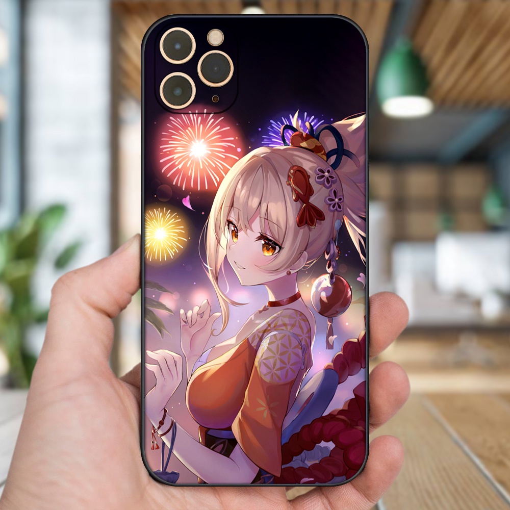Ốp lưng iPhone 11 Pro Max dẻo đen cạnh vuông in hình Yoimiya Genshin Impact