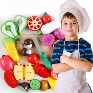 AD 16Pcs/Set Kids Imitating Fruit Vegetable Kitchen Cutting Cooking Toy Early