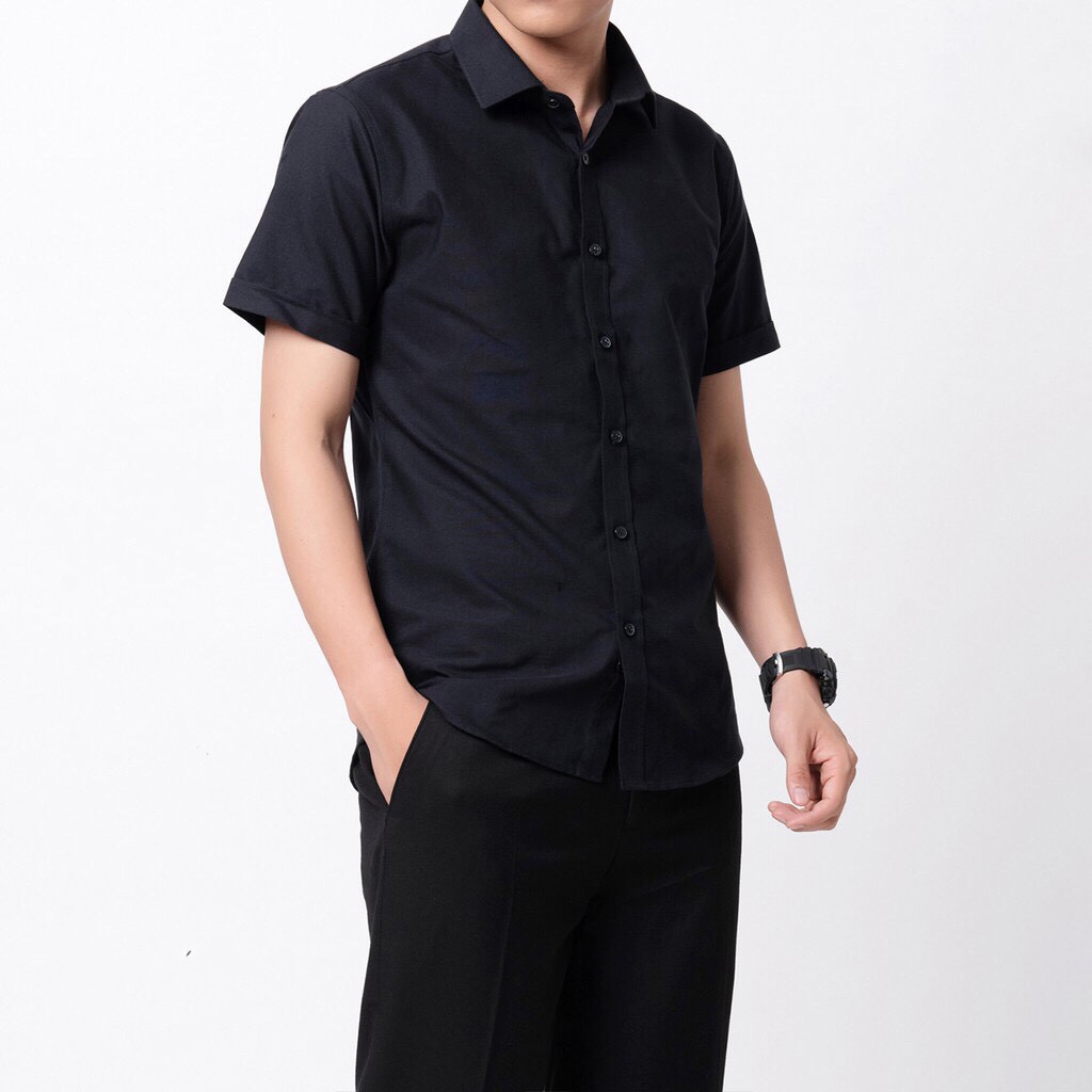 Áo sơ mi nam tay ngắn TCE dáng trơn vải cotton nhẹ mát | BigBuy360 - bigbuy360.vn