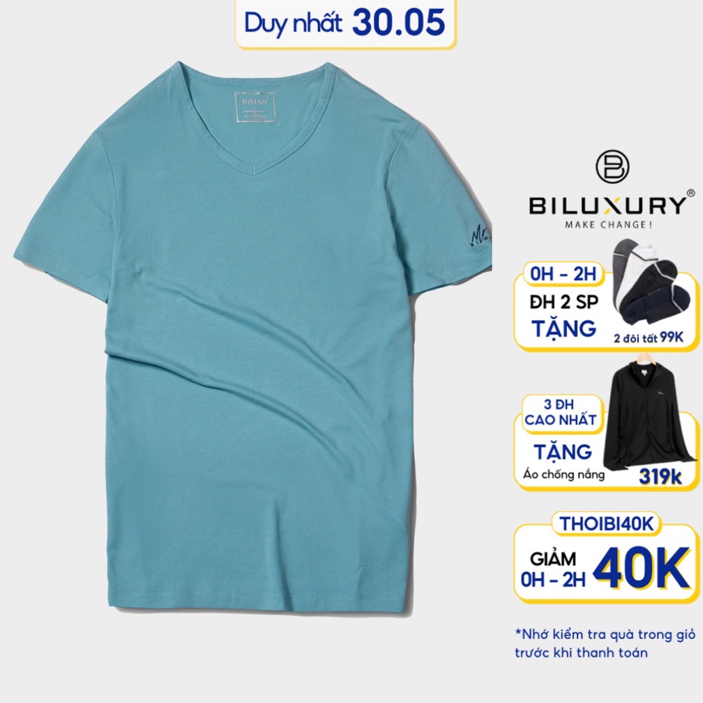 (Hàng Sỉ) Áo phông nam thun cotton Biman by Biluxury vải co giãn thoáng khí thoải mái vận động màu xanh ngọc (ảnh thật)