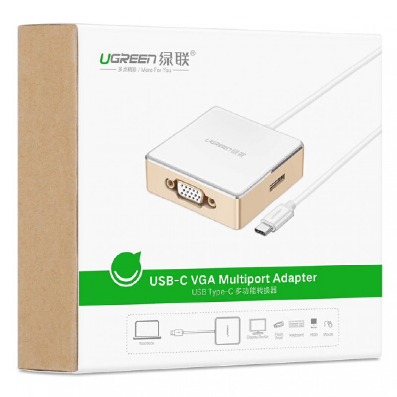 Bộ chuyển đổi TYPE C sang Vga +1 USB 3.0 + 2 USB 2.0 Ugreen 30442(vỏ nhôm)