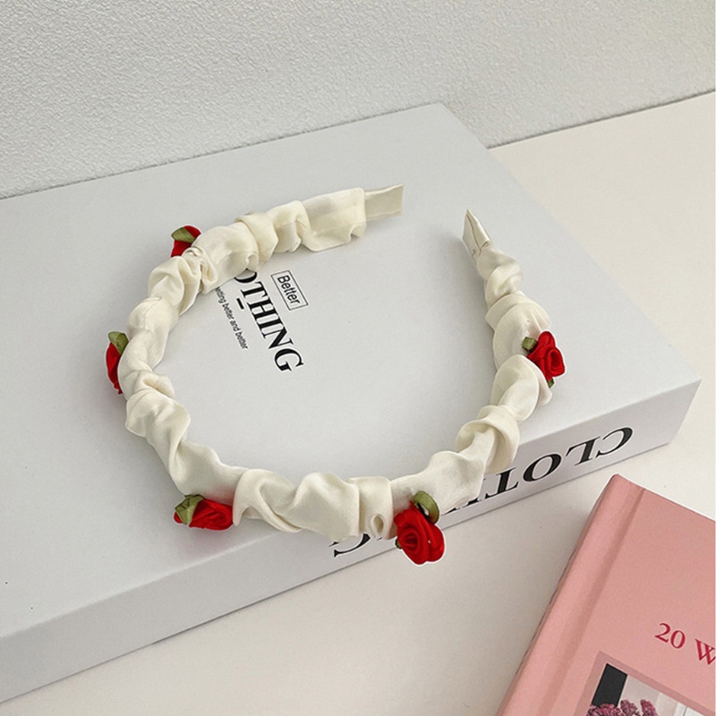 Băng Đô Cài Tóc Co Giãn Màu Trơn Đính Hoa Hồng Xếp Ly Thời Trang