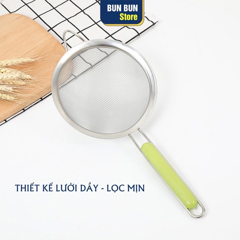 Rây lọc cháo, sữa hạt... - Rây lọc inox - Lỗ siêu nhỏ, mịn – Tay nhựa tròn - chắc chắn – dễ cầm nắm