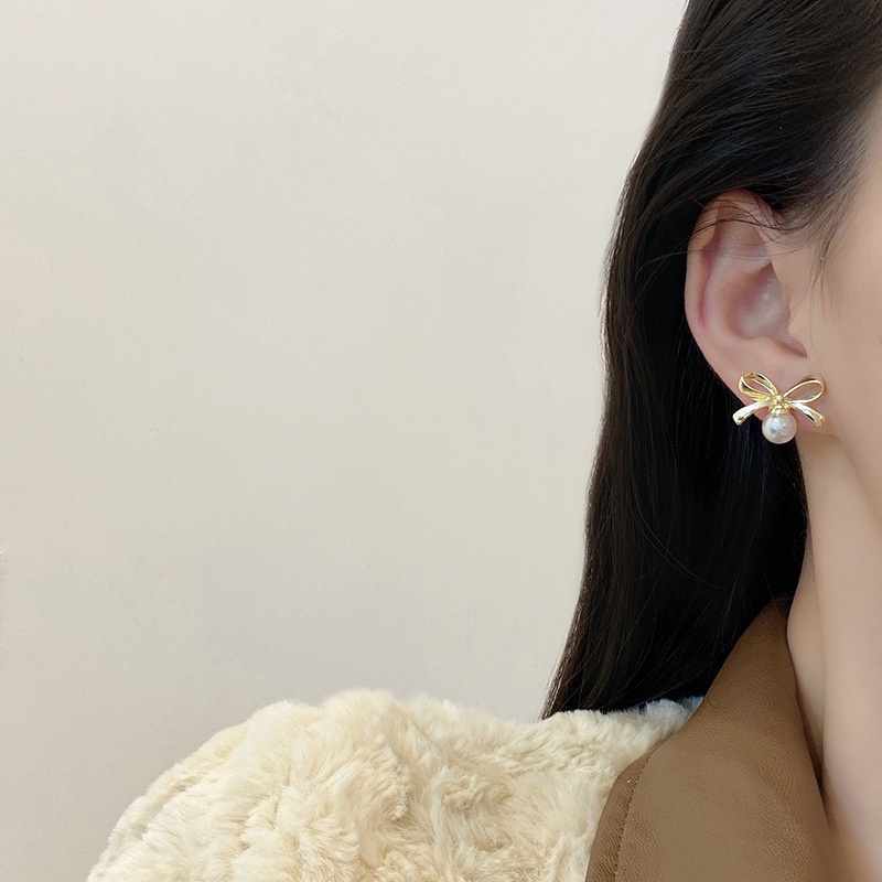 Bông Tai Hình Nơ Đính Ngọc Trai Thời Trang Hàn Quốc