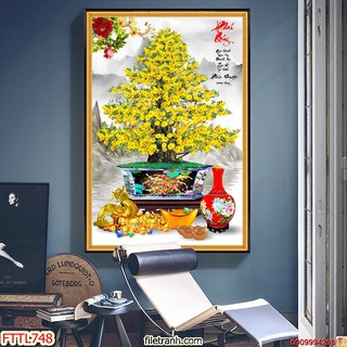 TRANH DÁN TƯỜNG 3D THƯ PHÁP CHẬU BON SAI,TRANH CHẬU CÂY CẢNH XANH