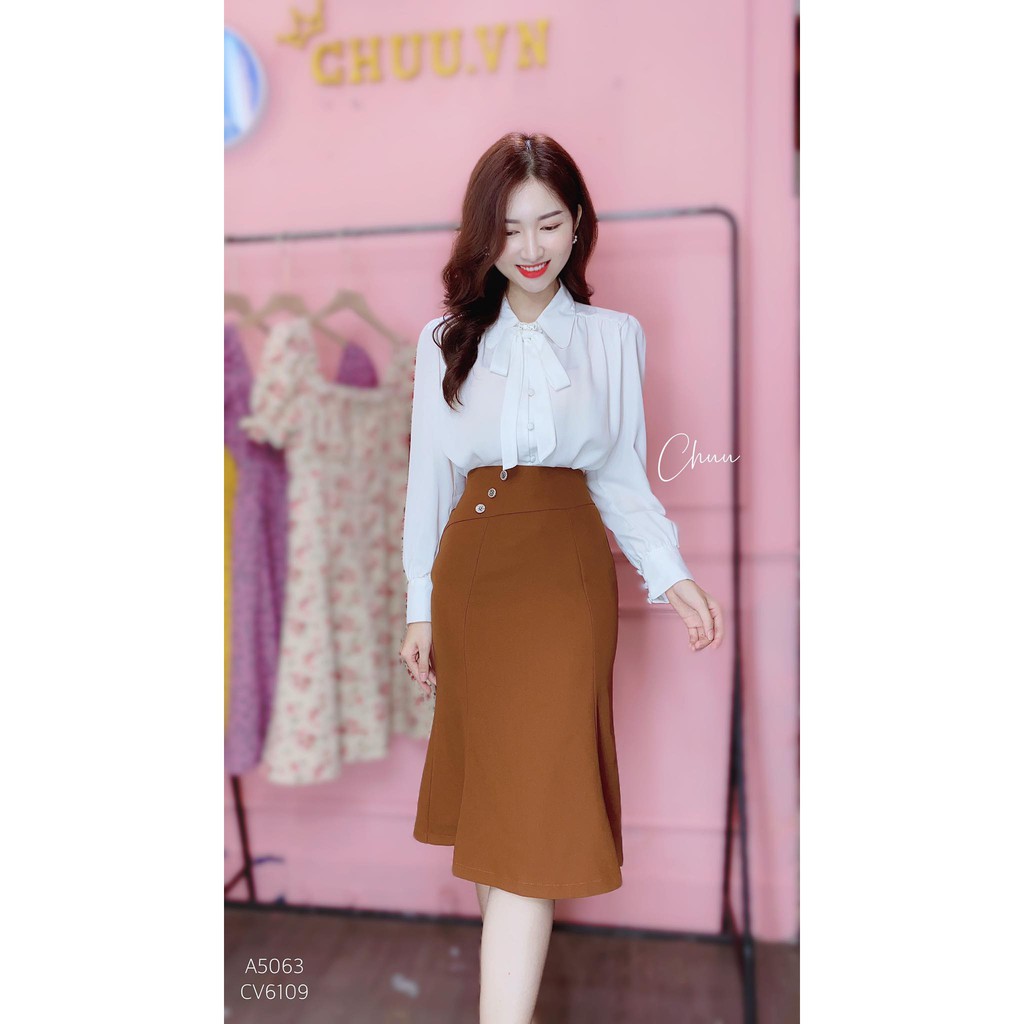 Áo sơ mi tay dài cổ nơ nút bọc Basic CHUU A5063 | BigBuy360 - bigbuy360.vn