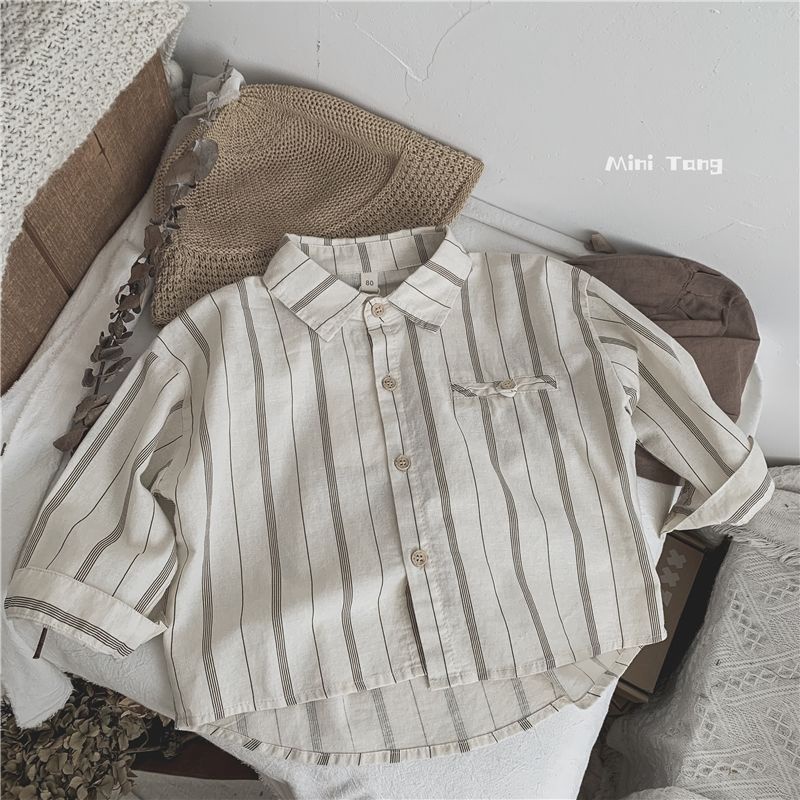 Áo Sơ Mi Họa Tiết Kẻ Sọc Thời Trang Xuân Thu Mới Cho Bé Trai Và Gái