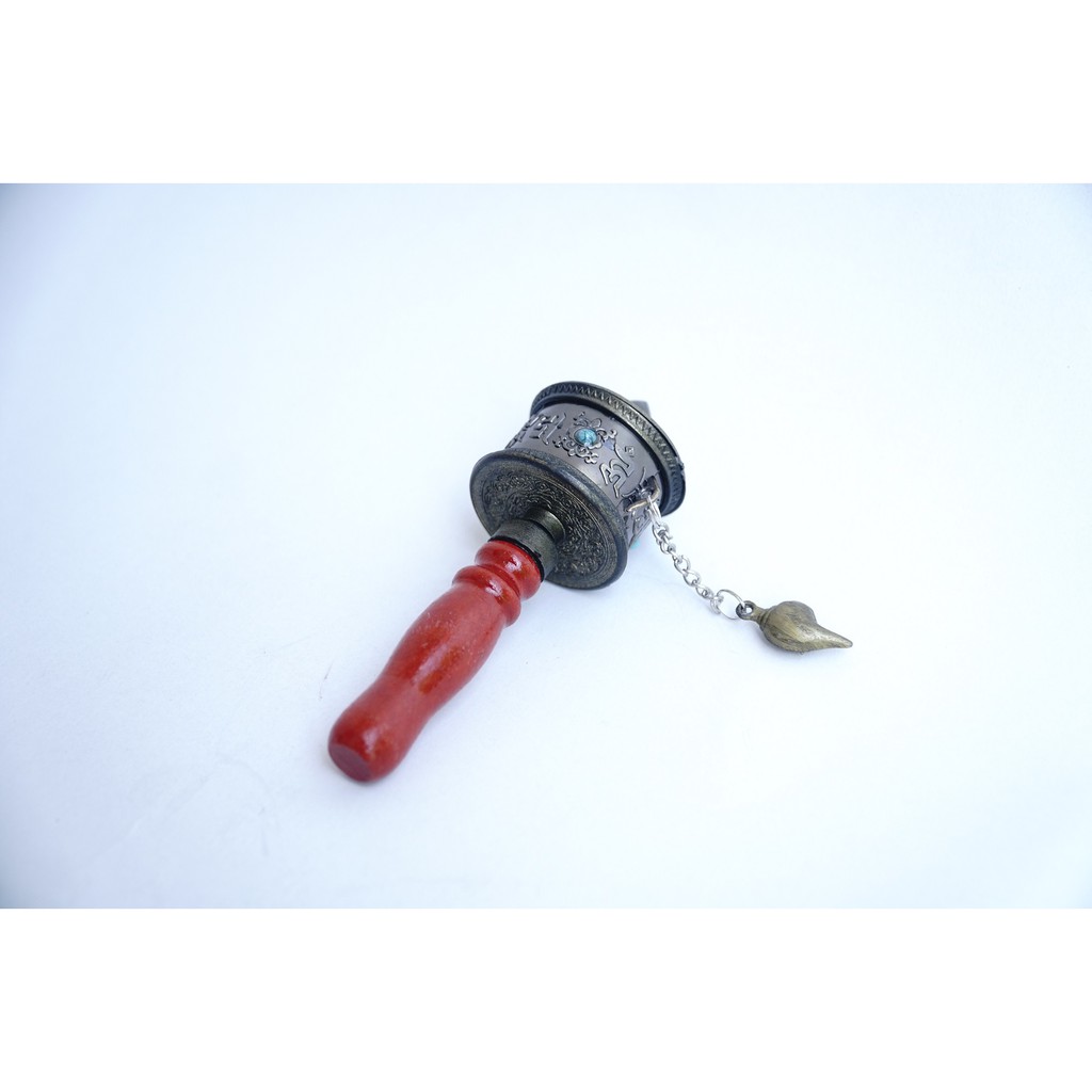 Bánh xe Mani Kinh Luân cầm tay xoay Tây Tạng mạ xám cầu bình an - Cao 11cm | BigBuy360 - bigbuy360.vn