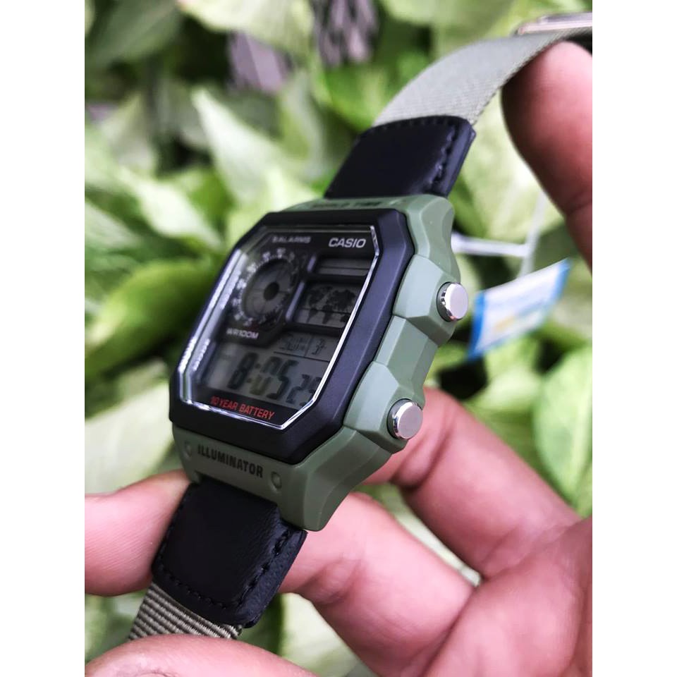 Đồng hồ nam CASIO AE-1200WHB-3BVDF Chính hãng Dây vải dù - Màu xanh quân đội - PIN 10 năm | BigBuy360 - bigbuy360.vn