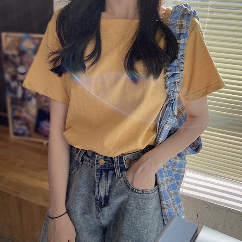 Áo thun nữ ngắn tay cổ vuông thời trang Hàn Quốc