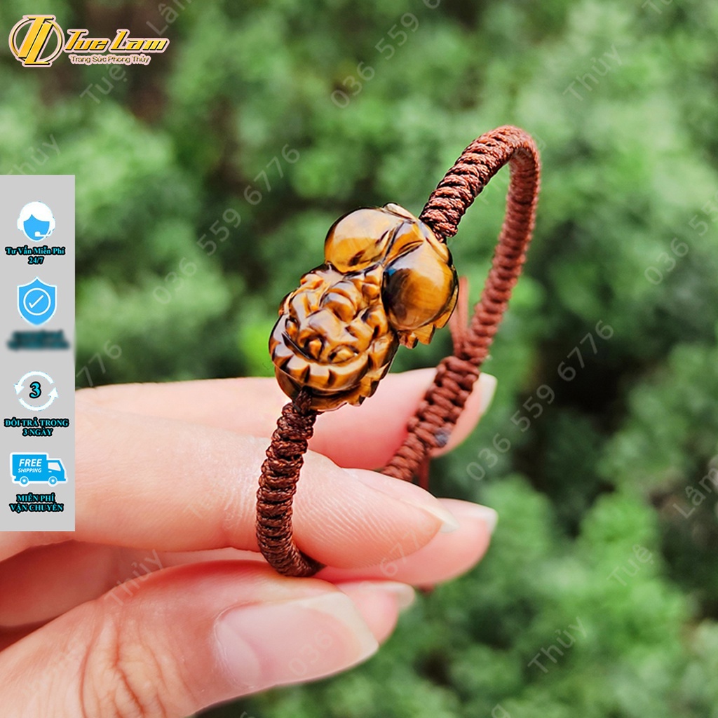 Vòng tay dây chỉ bện handmade tỳ hưu tài lộc màu nâu vàng hợp mệnh kim thổ - Tuệ Lâm