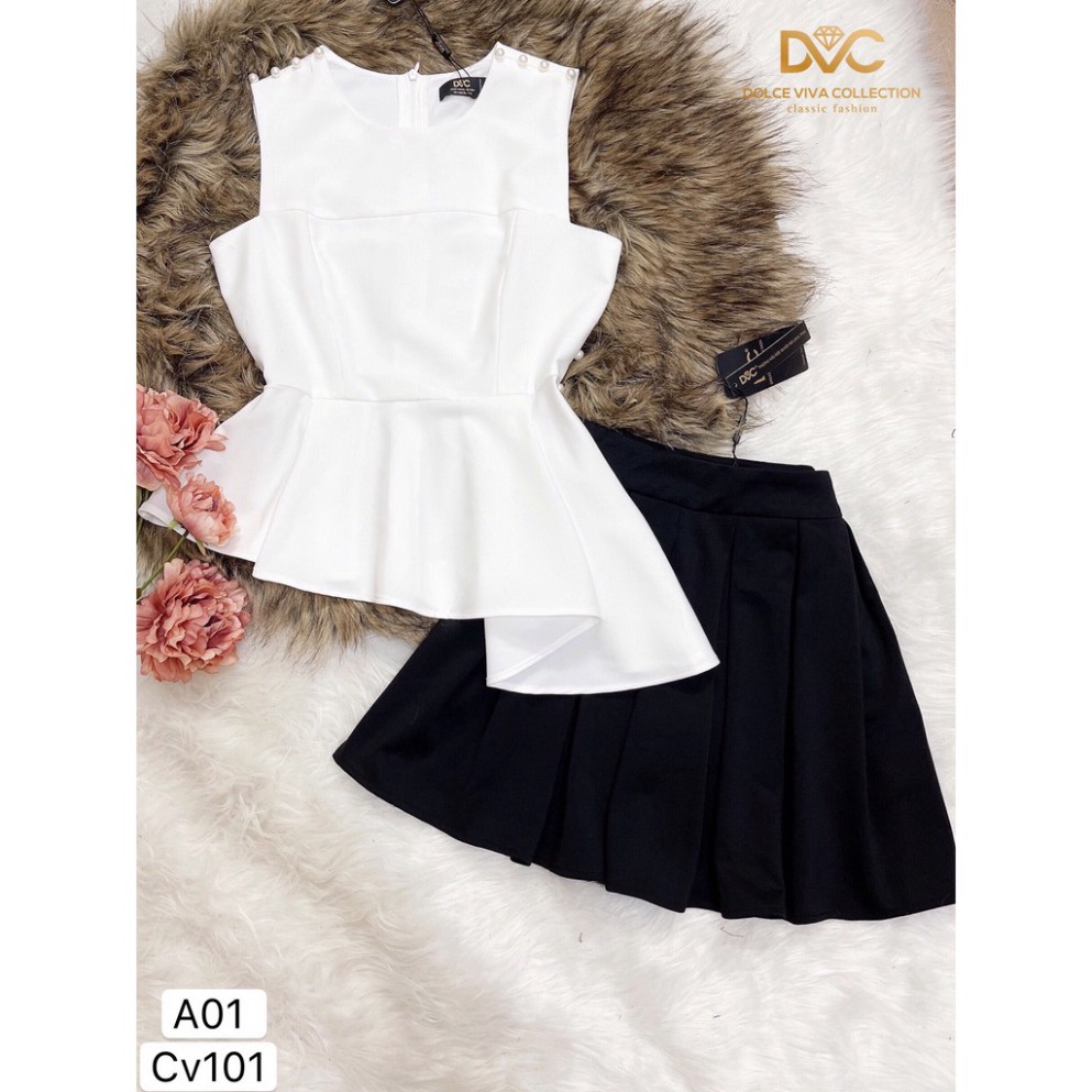 Áo peplum trắng đính ngọc A01  - DOLCE VIVA COLLECTION