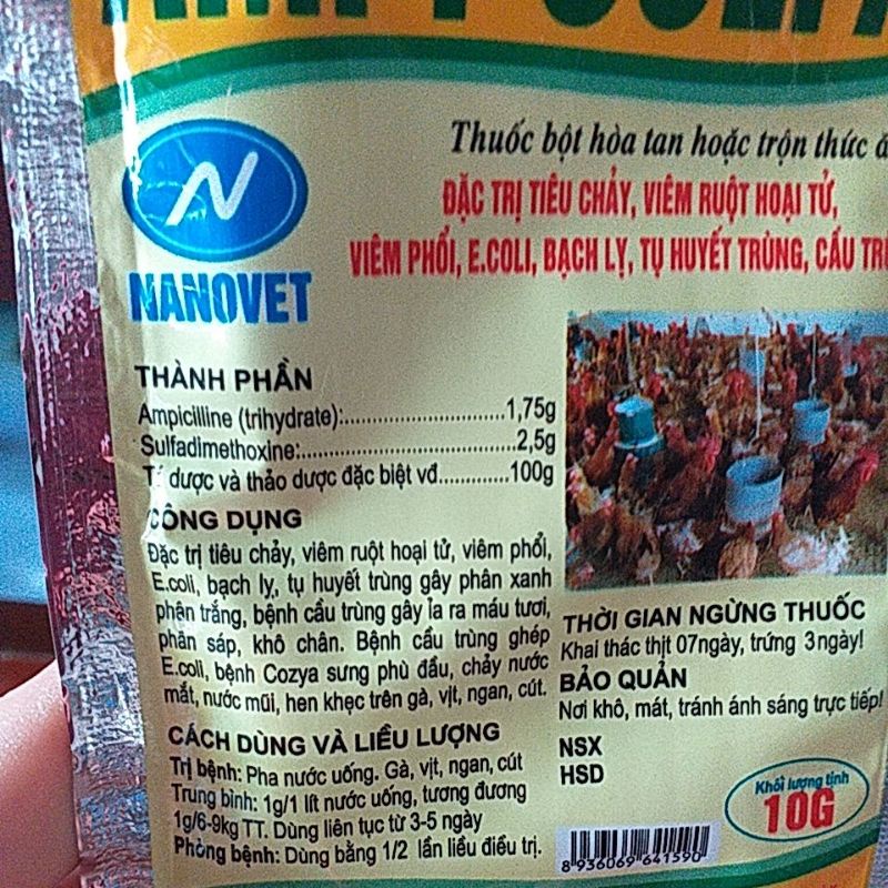 Ampi sulfa cho gà vịt ngan cút, chim ...đi ỉa xanh trắng, máu tươi, phân sáp, ecoli...