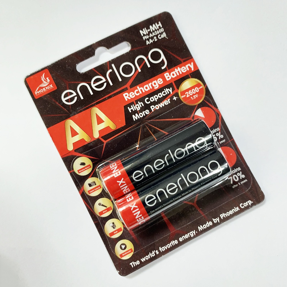Vỉ 2 viên pin sạc AA Enerlong 2600mAh, Pin sạc lại 600 lần - Enerlong AA-2600 (Hàng chuẩn)