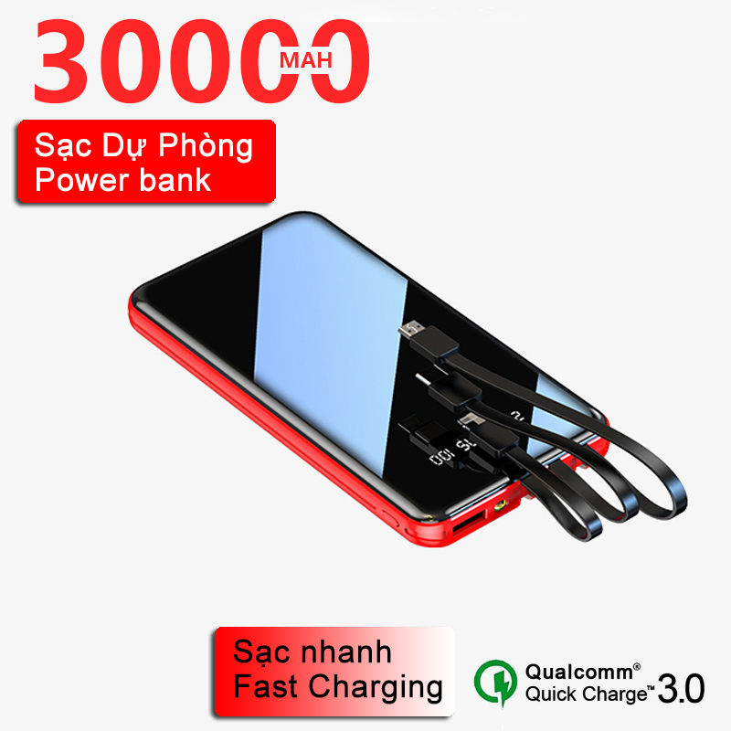 30000mAh sạc dự phòng di động đi kèm với ba đường dữ liệu, pin sạc dự phòng dung lượng cao sạc nhanh Power bank