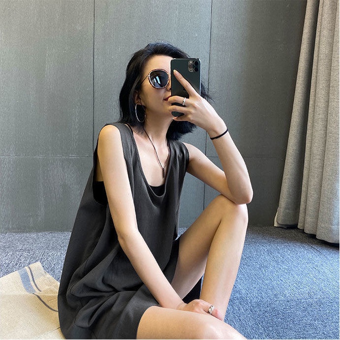 Đầm suông cổ vuông không tay dáng rộng thời trang mùa hè hàng mới