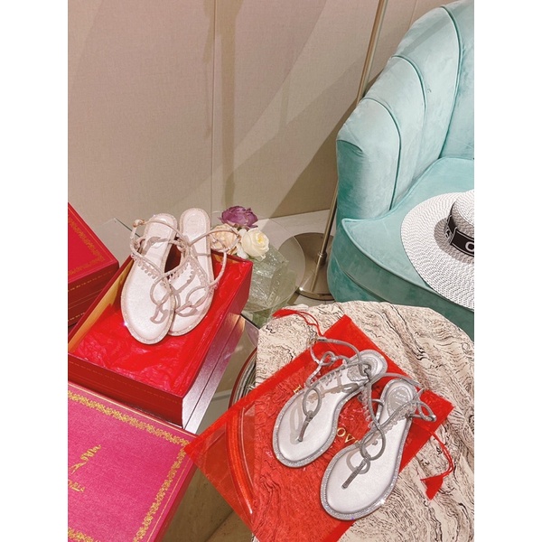 Sandal nữ đính đá giọt nước viền đá lấp lánh thương hiệu Rene Caovilla cao cấp da thật