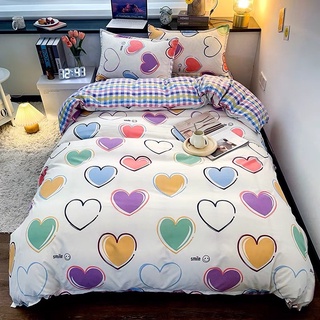 Bộ drap & chăn phao cotton poly tim smile