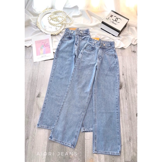 Quần Jean Nữ AIORI Ống Rộng Lưng Cao Trơn Jeans Ống Suông Cạp Cao Cotton Mềm Mịn, Thời Trang Hàn Quốc_AF3364