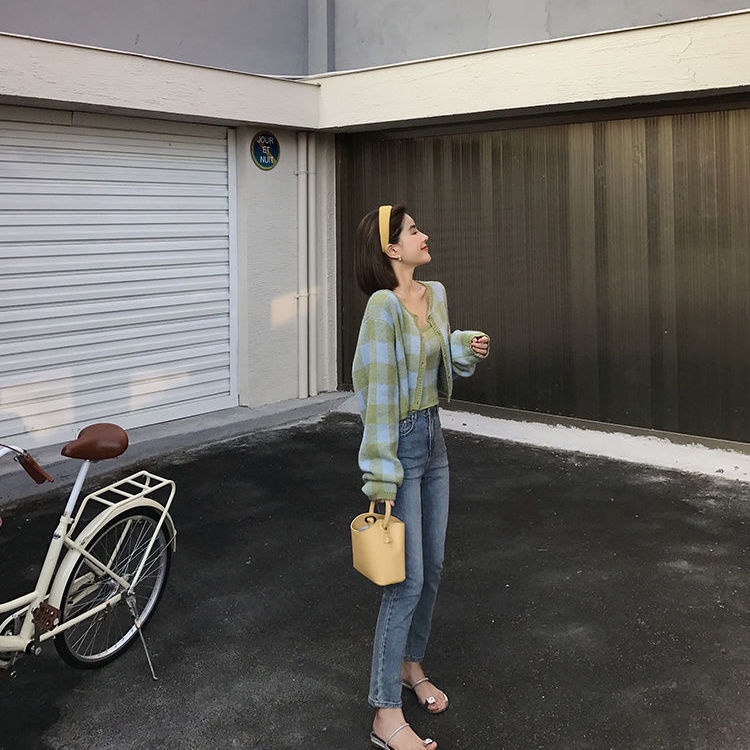 Set Áo Khoác Cardigan + Áo Hai Dây Dệt Kim Màu Sắc Tương Phản Thời Trang Cho Nữ | BigBuy360 - bigbuy360.vn