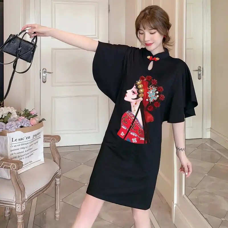Đầm Sườn Xám In Họa Tiết Size Lớn 45-150KG C8712