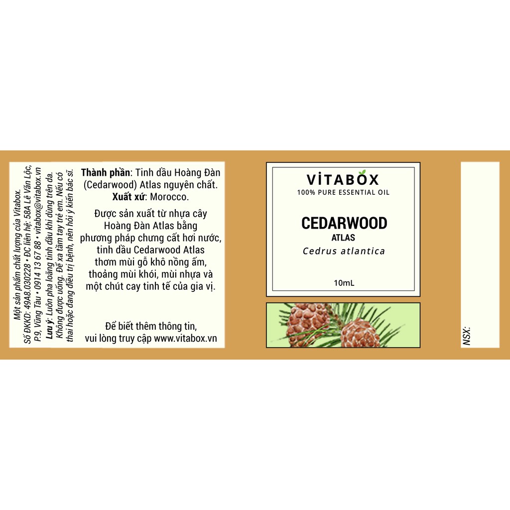 Vitabox - Tinh Dầu Gỗ Hoàng Đàn (Cedarwood Atlas) - 100% Thiên Nhiên Nguyên Chất - Natural Essential Oil