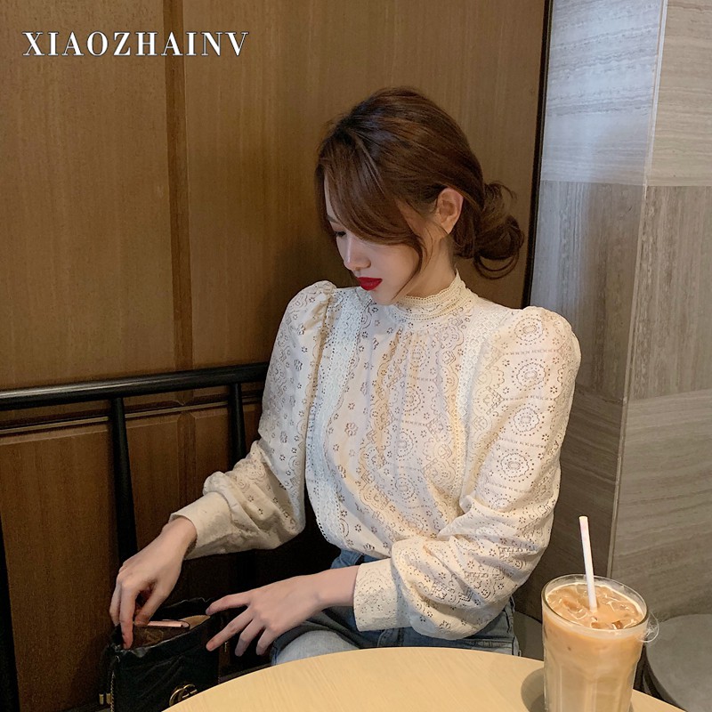 Xiaozhainv Áo kiểu phối ren hoa thiết kế thanh lịch cho phái nữ | BigBuy360 - bigbuy360.vn
