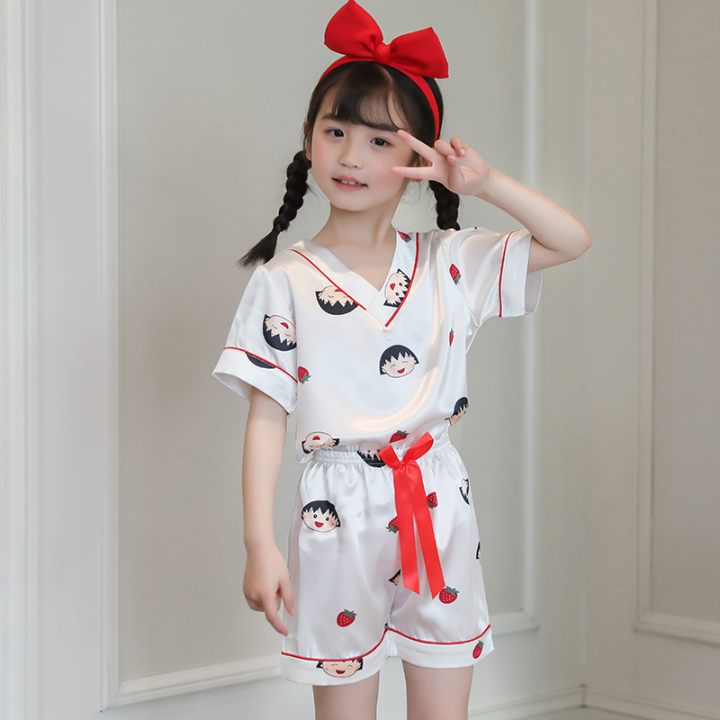Trai Gái Bộ Đồ Ngủ Pijama Ngắn Tay Vải Lụa Phong Cách Hàn Quốc Cho Bé