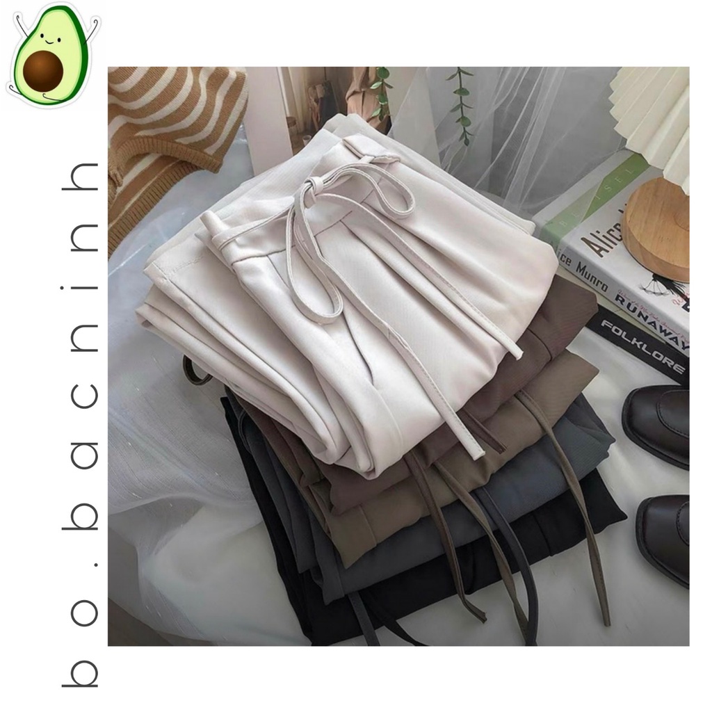 Quần tây ống rộng nữ quần nữ lưng cao buộc dây phong cách hàn quốc