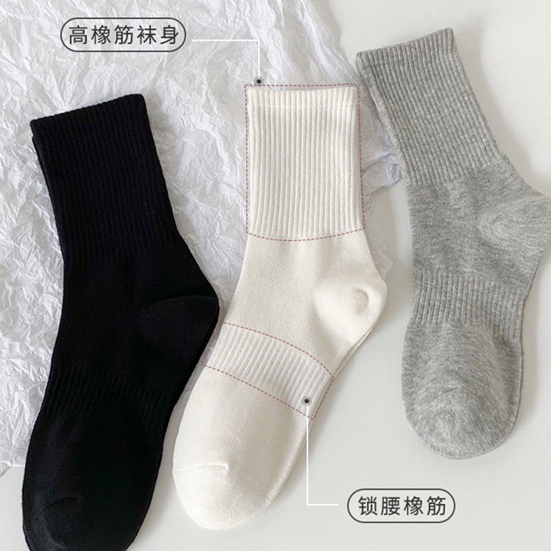 Tất vớ trơn cổ cao dài basic nam nữ unisex, kháng khuẩn thấm hút cotton co giãn -