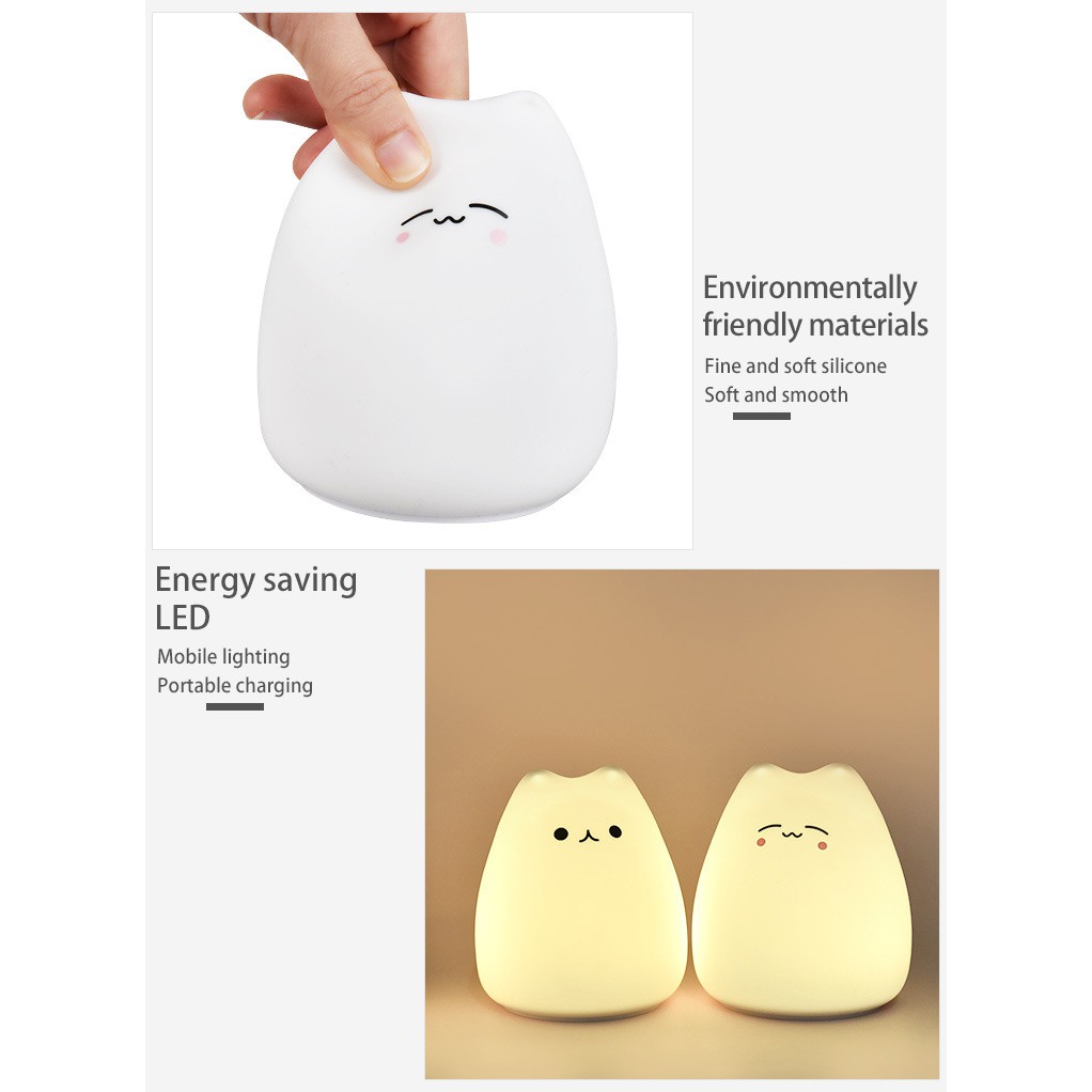 Đèn Ngủ Led Cảm Ứng Chuyển Động Bằng Silicon Hình Mèo Dễ Thương