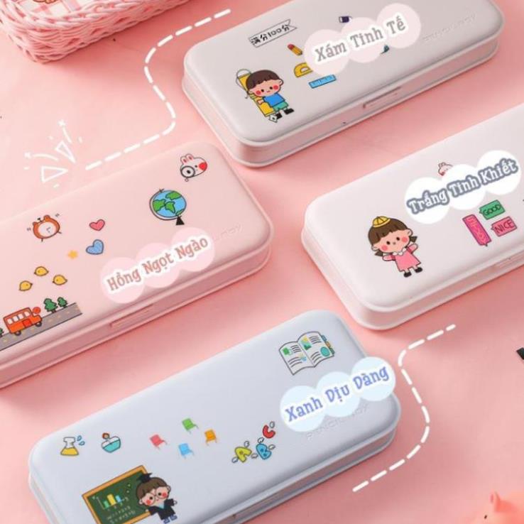 Hộp Bút Đa Năng Đẹp Nhiều Ngăn Có Thể Dán Sticker Cute CHo Học Sinh Màu Pastel