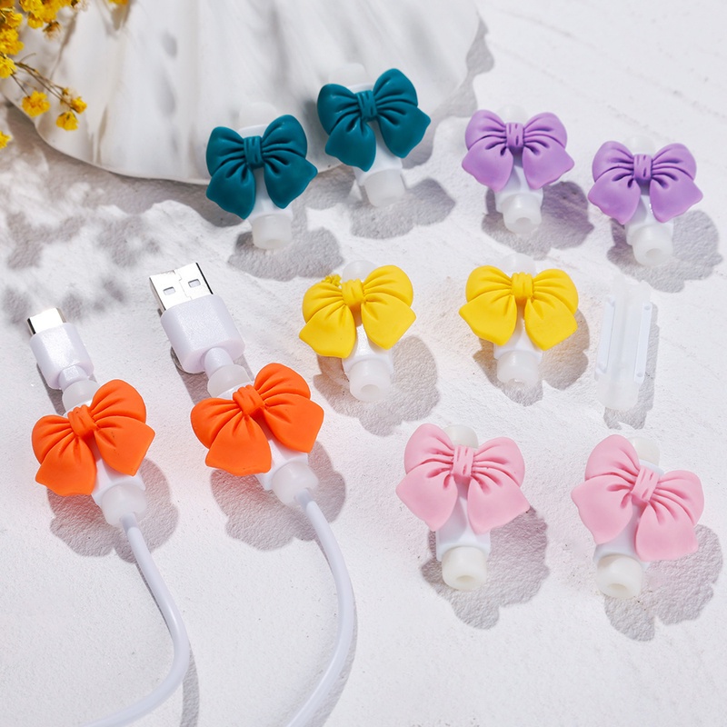 Set 2 Phụ Kiện Bảo Vệ Dây Cáp Sạc/Tai Nghe Hình Nơ Dễ Thương